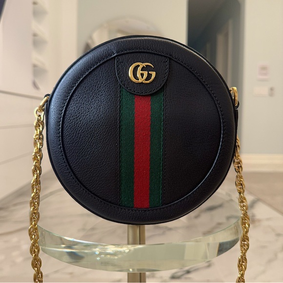 ๐SOLD๐ NWT Gucci Grained Calfskin Web Mini Ophidia Round Shoulder Bag - Picture 1 of 6